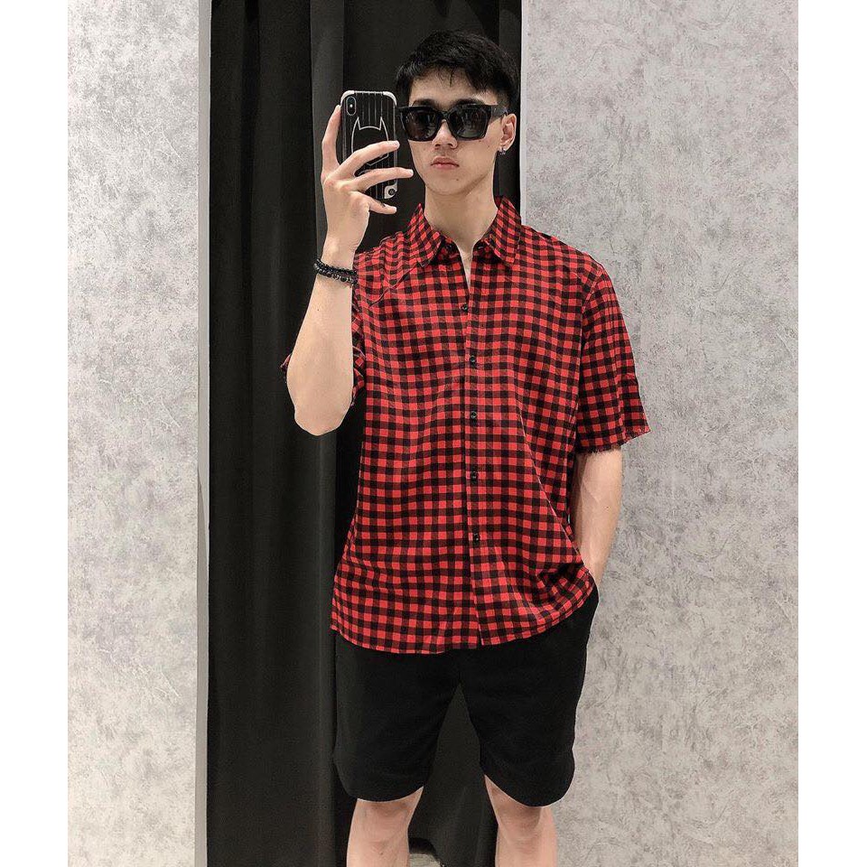 sơ mi kẻ caro cộc tay, nam , nữ, from rộng unisex | BigBuy360 - bigbuy360.vn