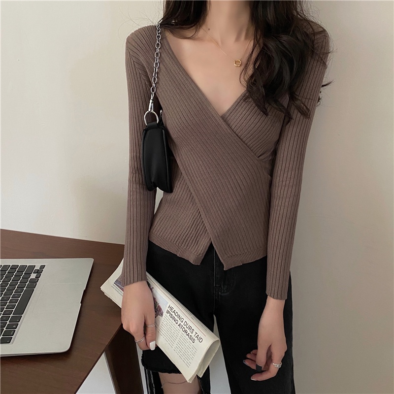 Áo Len Nữ Kiểu Hàn Quốc Trễ Vai Ulzzang hot hit Vạt Chéo Trễ Vai Dài Tay G-4.2