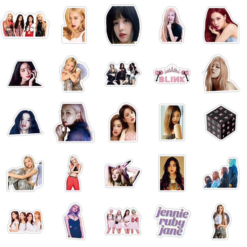 Bộ 50 miếng dán nhóm nhạc kpop Blackpink mặt nhám chống thấm nước trang trí laptop