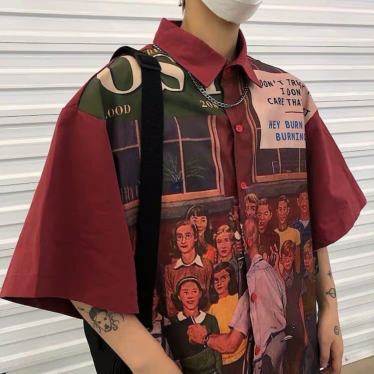 Sơ mi họa tiết retro style Hồng Kông