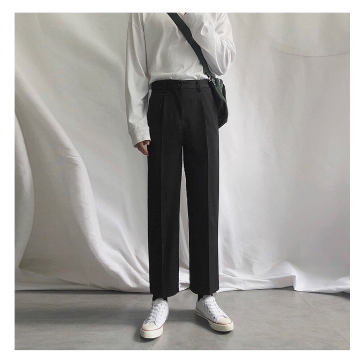 Quần Âu Nam Vải Tuyết Mưa Màu Ghi Quần Baggy Kéo Khóa Phối Lưng Chun I'm Basic (QAX)