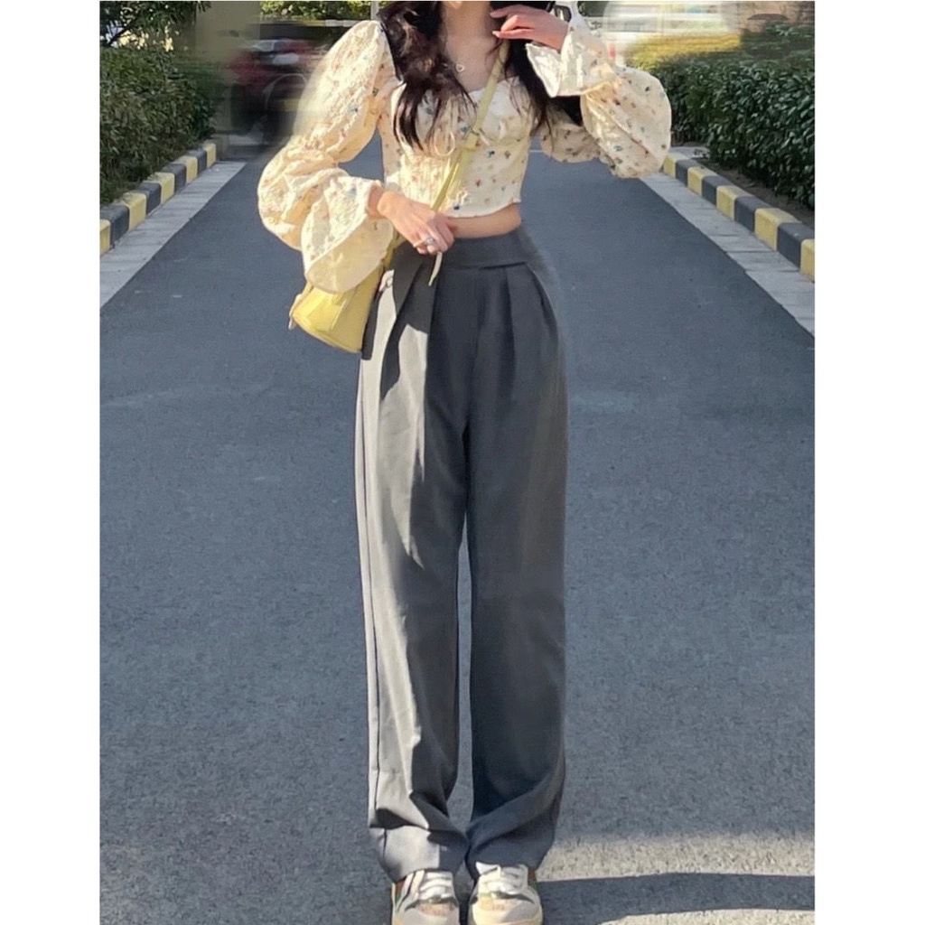 AMOI Áo Kiểu Cổ Vuông Dáng Ôm Sọc Ca Rô Thời Trang Retro Pháp Cho Nữ 2022