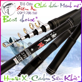 Cần câu máy rút gọn hàng tốt ☆ hunter x - carbon xoắn toàn cần - cần câu cá xa bờ, câu iso, lăng-xê, lure, câu rê...