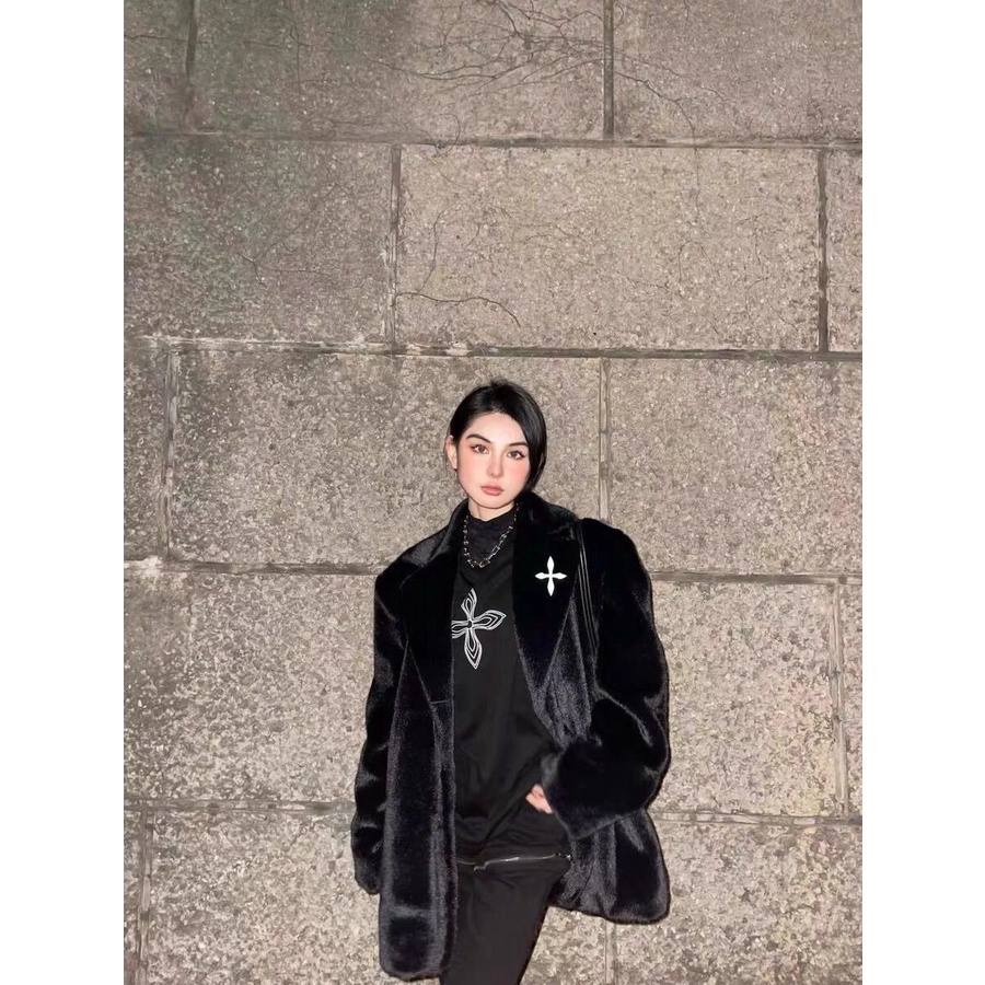 [Giao Ngay] Áo Khoác Giả Lông Chồn Dáng Rộng Dài Vừa Phải Phong Cách Thời Trang Mùa Đông