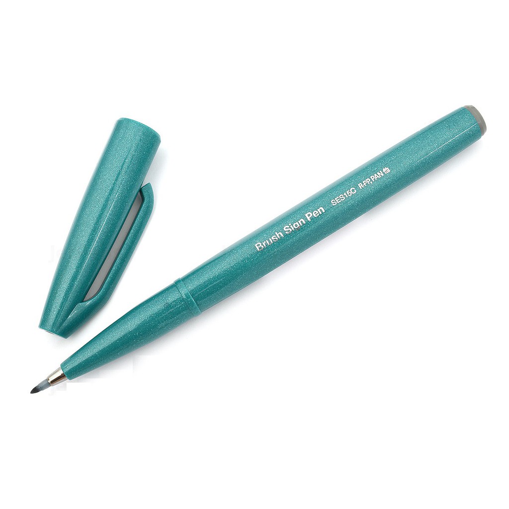 Bút lông đầu cọ viết calligraphy Pentel Fude Touch Brush Sign Pen - Màu xanh lam (Turquoise Green)