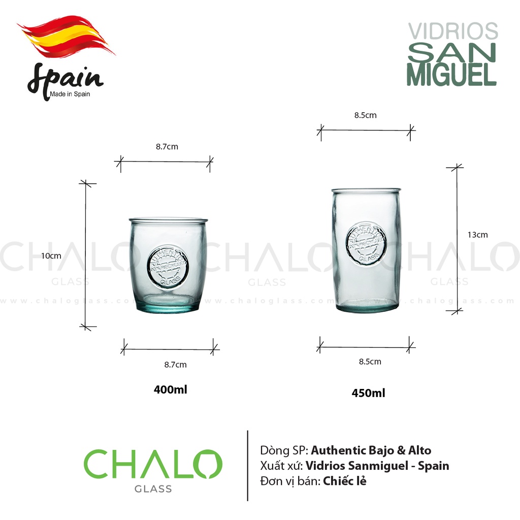 Ly thuỷ tinh tái chế VSM Vaso Authentic Bajo &amp; Alto 400~450ml – V2177 - V2178