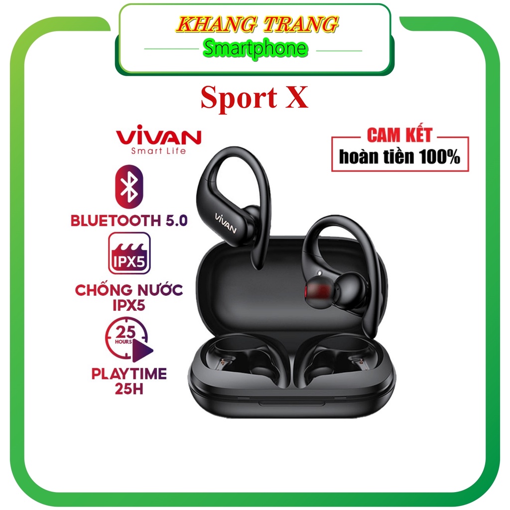 Tai nghe không dây bluetooth gaming 5.0 không dây VIVAN Sport X Kiểu Dáng Thể Thao Chống Nước IPX5 Cảm Ứng thời gian 25H