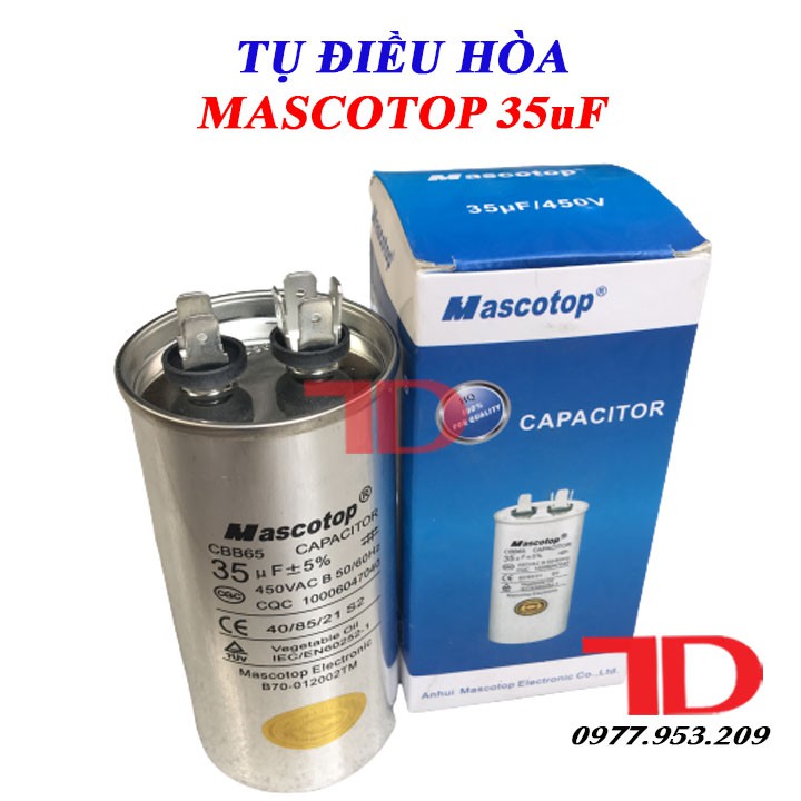 Tụ điều hòa MASCOTOP 35uF, CAPA quạt đuôi nóng, CAPACITOR MASCOTOP