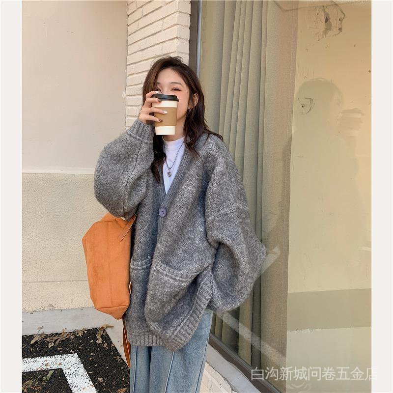 Áo Khoác Cardigan Dệt Kim Dày Dáng Rộng Thời Trang Thu Đông Mới Cho Nữ