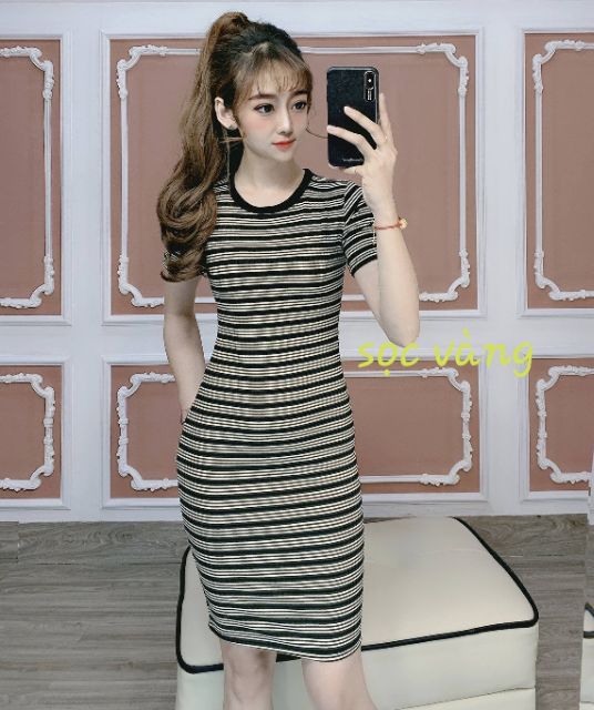 [Mã FAMAYWA2 giảm 10K đơn 50K] đầm body tay ngắn gân tăm có video cận chất vải | BigBuy360 - bigbuy360.vn