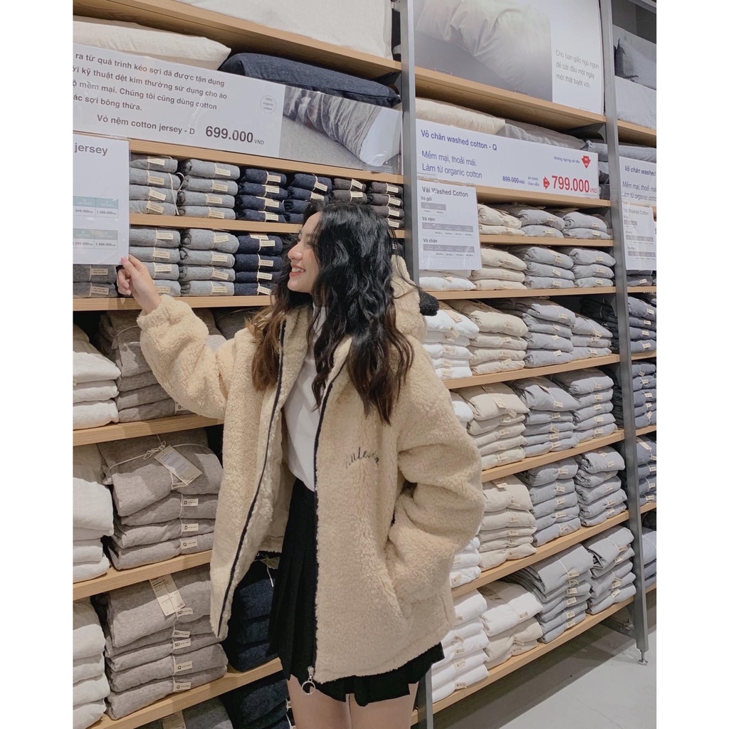 Áo khoác lưng thêu chữ lông cừu mũ gấu A2083 SUSTORE | BigBuy360 - bigbuy360.vn