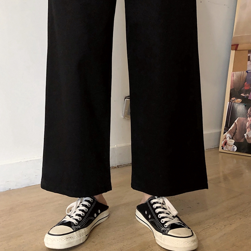 SUXI Quần dài ống rộng cạp cao thời trang retro phong cách Hàn Quốc cho nữ