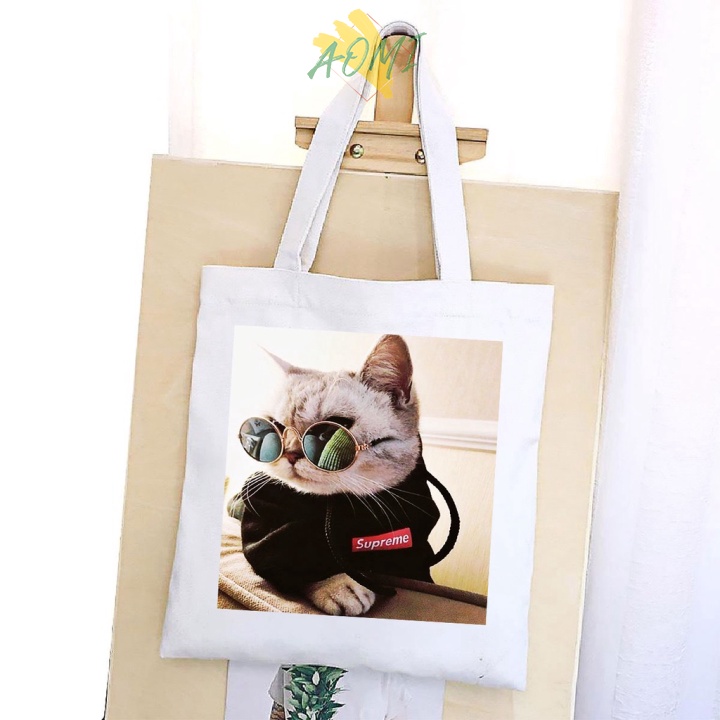 [Nhiều mẫu Đẹp] TÚI VẢI ĐEO VAI MEO COOL TOTE CANVAS BAG CÓ KHÓA KÉO SIZE LỚN 33x38cm PHONG CÁCH CÁ TÍNH HOT TREND AOMIV