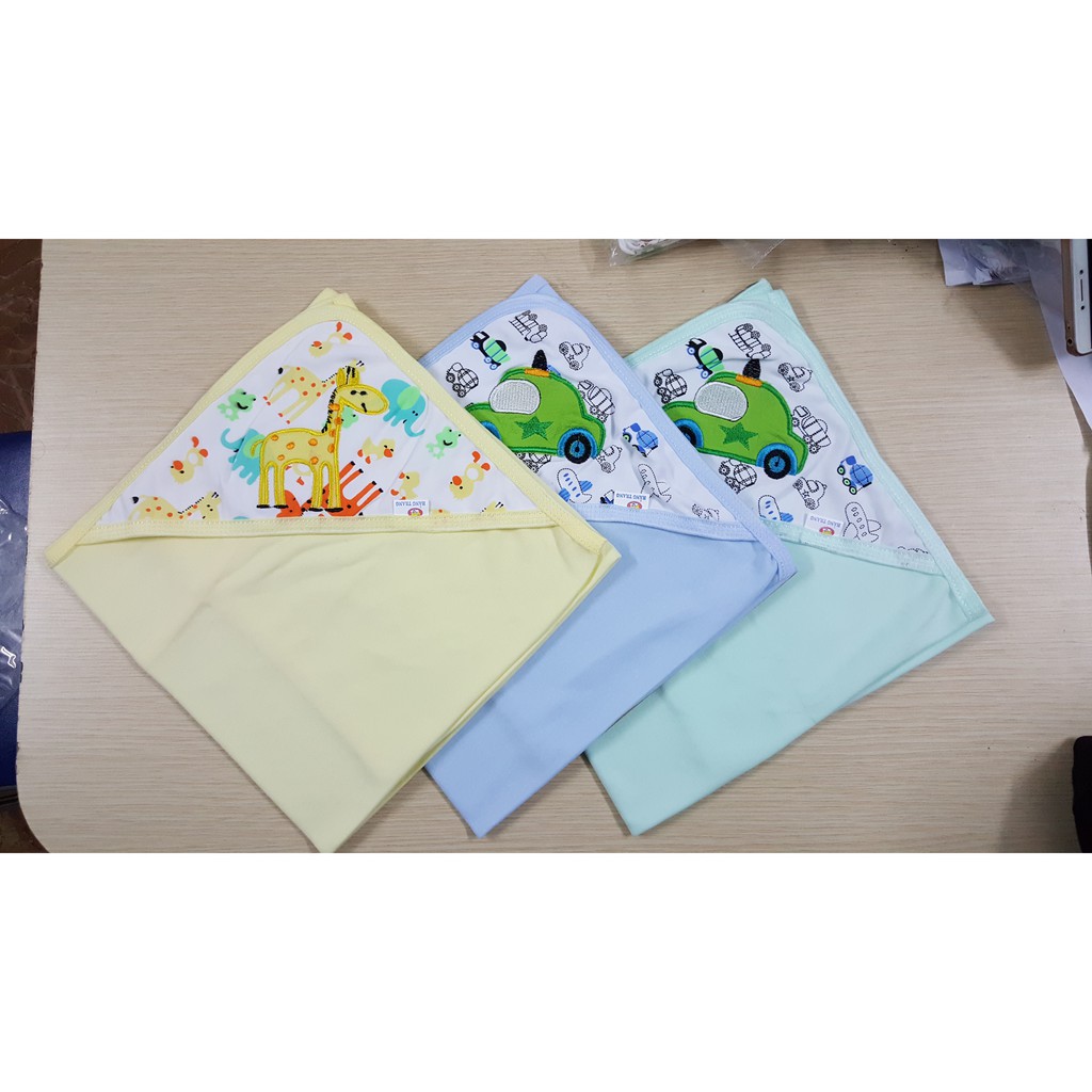 Chăn ủ thêu sơ sinh có mũ Fusi 100% cotton mềm mịn, Chăn ủm cho bé - 2X MART