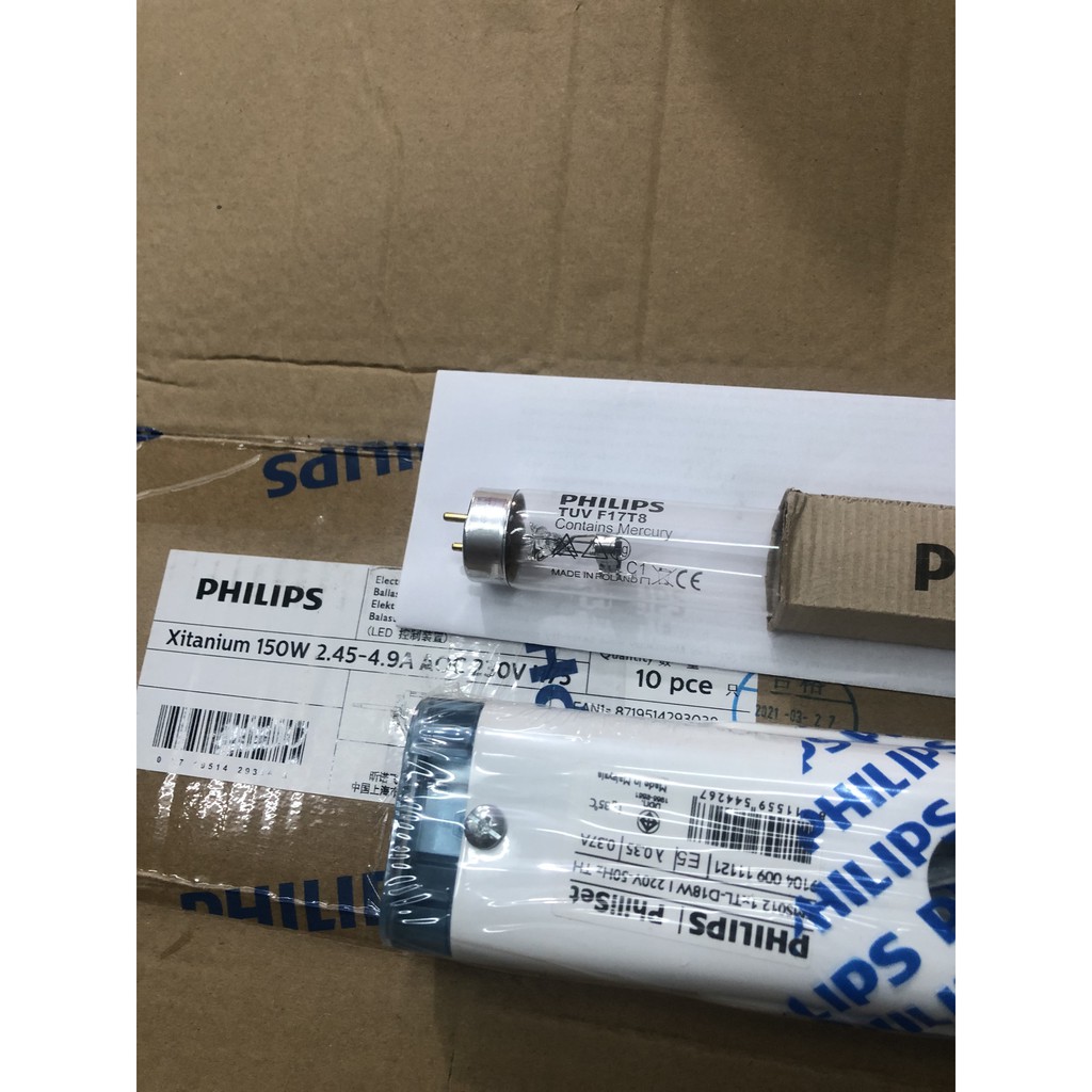 Combo BỘ ĐÈN TUV PHILIPS DIỆT KHUẨN 18W 60CM F17T8 PHILIPS