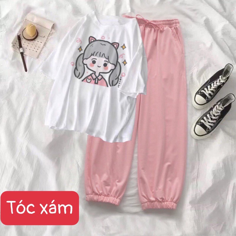 Sét áo thun M234+quần bom trơn hồng