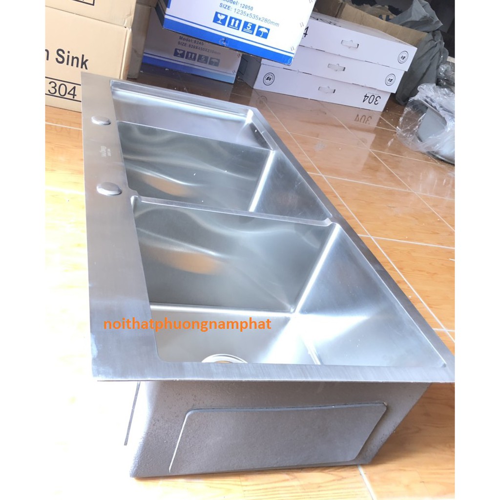 Combo Chậu Rửa Chén Bát INOX SUS 304 N1 10048  và Vòi Chén Nóng Lạnh Rổ Thực Phẩm,Bình rửa chén+Bộ Xả chậu