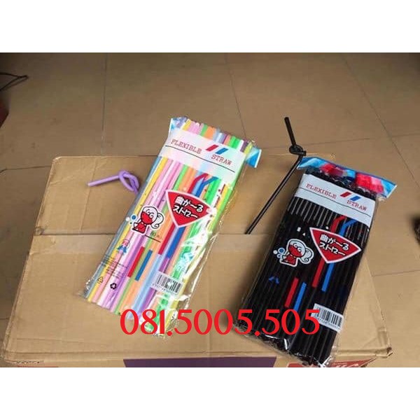 Túi 50 Ống hút Nghệ thuật xoắn phi 6 màu đen hoặc nhiều màu hàng xịn