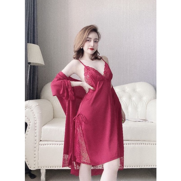 Đồ ngủ gợi cảm Combo3 món: Đầm 2 dây+ quần+ áo choàng siêu sang siêu sexy nha