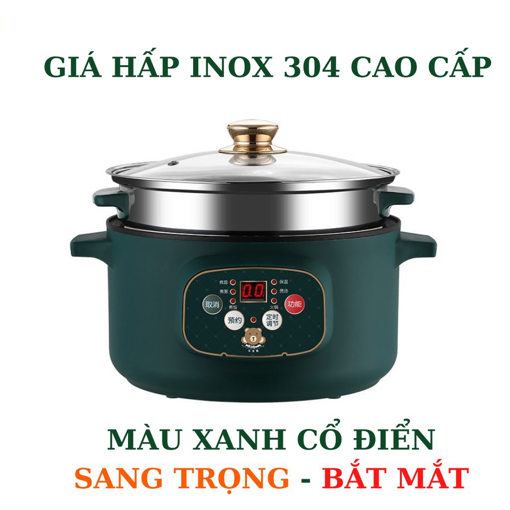 Bếp điện đa năng 6 IN 1- Bề mặt phủ lớp vân đá Hoa Cương chống dính- Nấu cơm, cháo, lẩu, hấp chiên, xào và giữ ấm đồ ăn