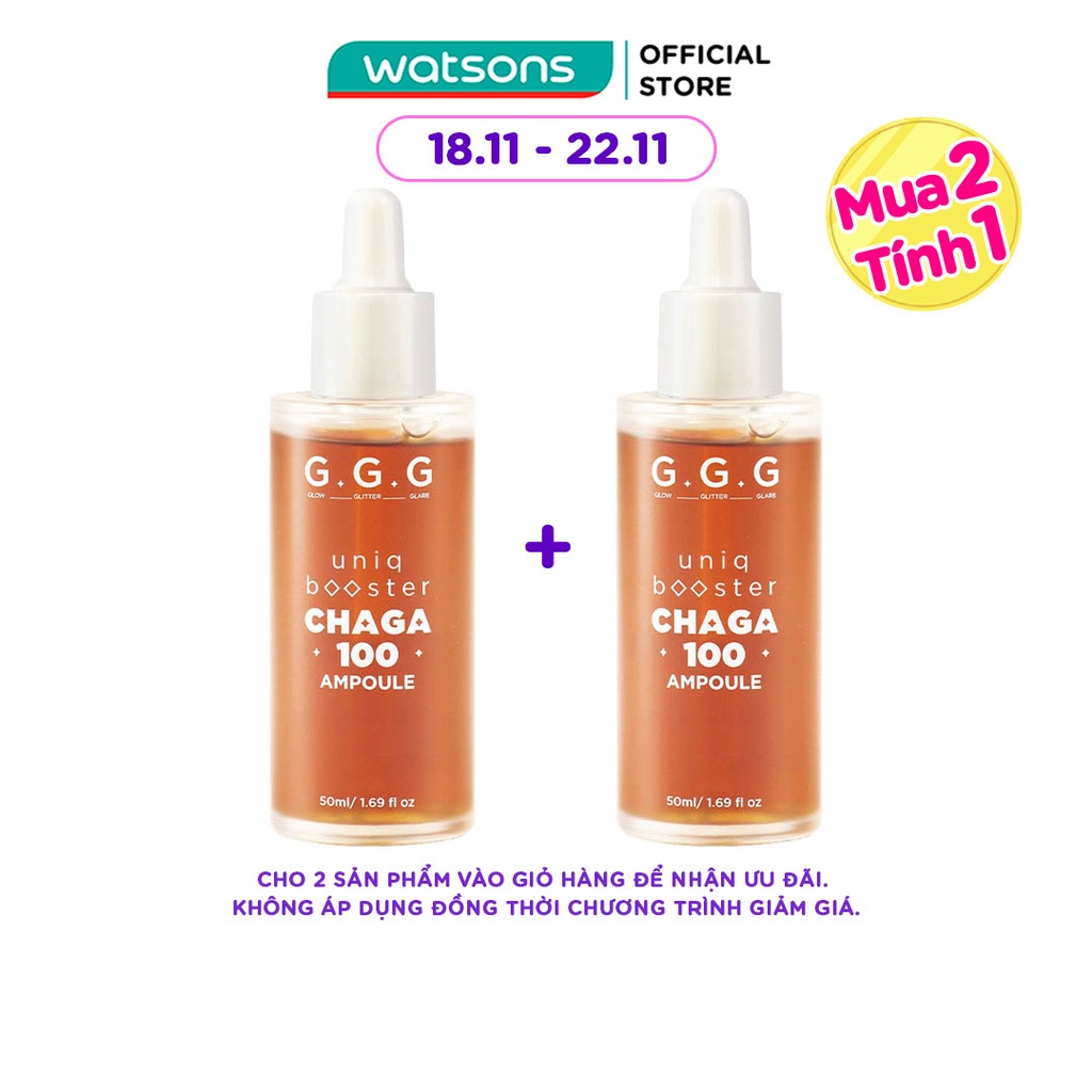 Tinh Chất GGG Uniq Booster Chaga 100 Ampoule Từ Nấm Chaga Phục Hồi, Làm Dịu & Cấp Ẩm 50ml