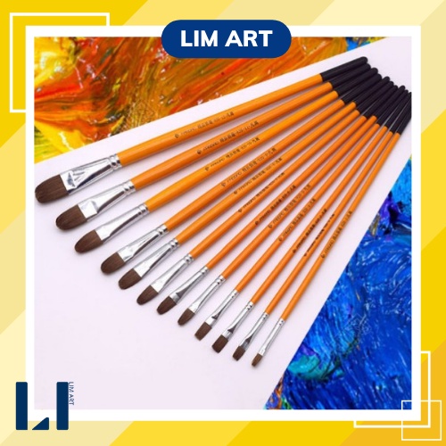 Cọ vẽ đầu oval lông sói thân gỗ, cọ filbert chuyên dụng cho màu nước, acrylic, sơn dầu, goauche,..