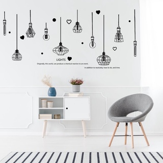 Decal dán tường chùm đèn light trắng đen