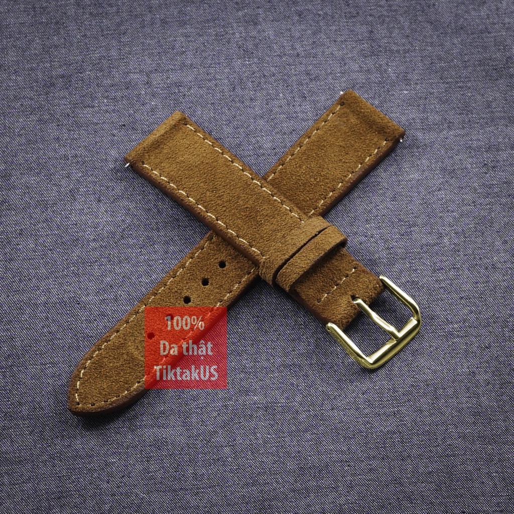 Dây đồng hồ da bò Vintage da lộn khóa thép mạ vàng GOLD, nhiều màu, đủ size 18mm - 19mm- 20mm - 21mm - 22mm