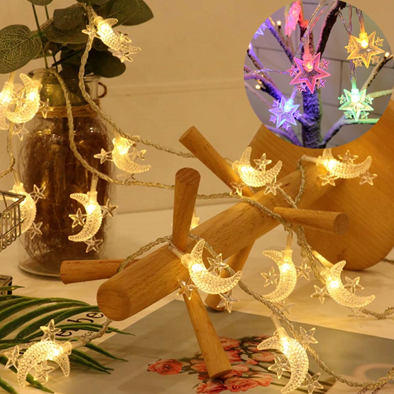 Dây đèn LED trang trí hình mặt trăng và ngôi sao 1.5/3m
