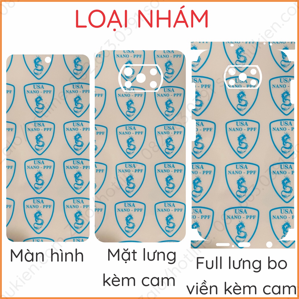 Dán PPF bóng, nhám cho Xiaomi Poco X3 nfc / Poco X3 Pro màn hình, mặt lưng, full lưng viền siêu bảo vệ