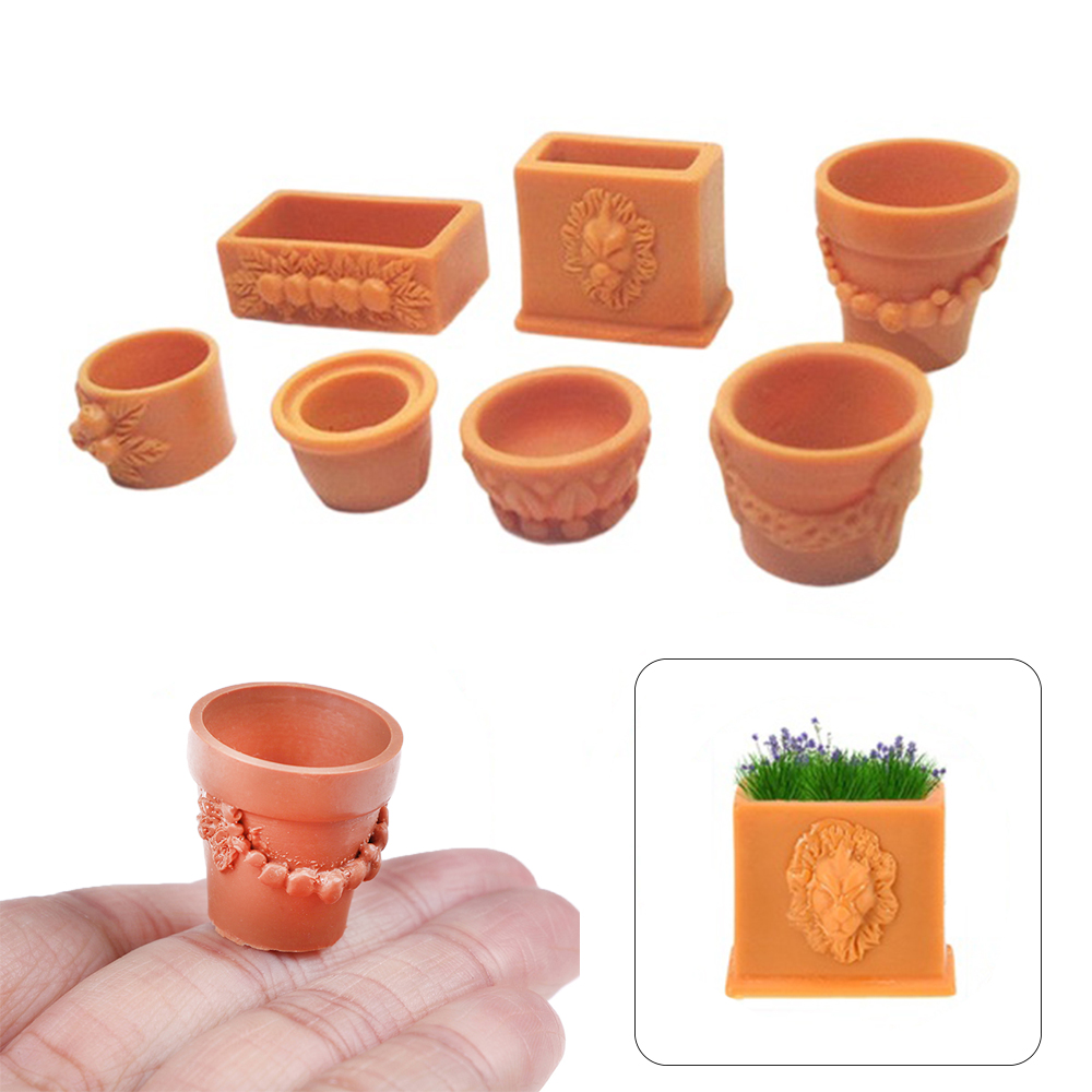 Set 7 Mô Hình Chậu Cây Mini Tỉ Lệ 1: 12 Cho Nhà Búp Bê