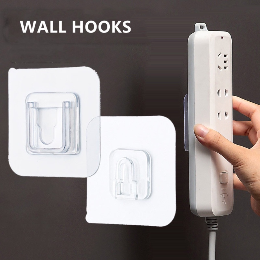 1 Cặp Móc Treo Đồ Dán Tường Hai Mặt Trong Suốt Đa Năng