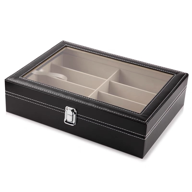 Hộp Đựng Kính Mắt 8 Ngăn Bọc Da Pu Cao Cấp Kích Thước 33x25x8.5cm
