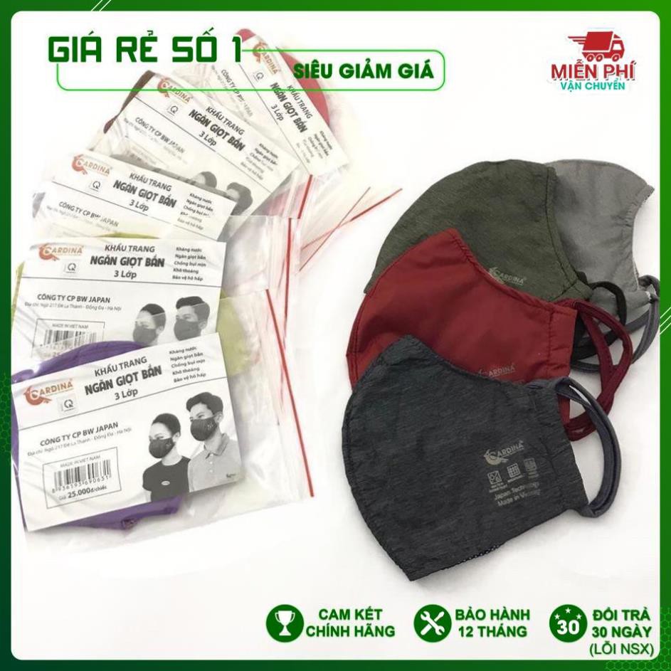 BÁN SỈ Khẩu Trang Vải Gió 3 Lớp CARDINA Chống Thấm Nước - Có Thể Tái Sử Dụng