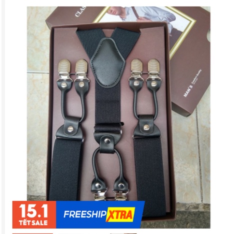 Đai quần chữ y bản 3,5 cm 6 khóa, Suspender 6clips leather- dây yếm quần