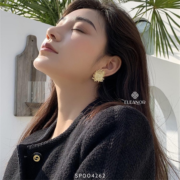 Bông tai nữ chuôi bạc 925 Eleanor Accessories họa tiết đan mây phụ kiện trang sức phong cách Hàn Quốc