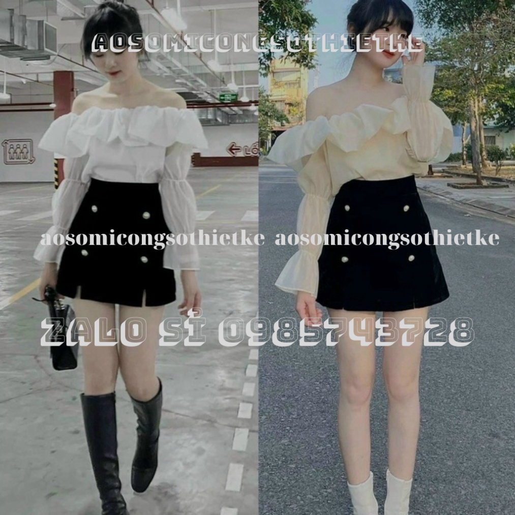 áo babydoll tay bèo trễ vai chất tơ kaca DT0001 aosomicongsothietke