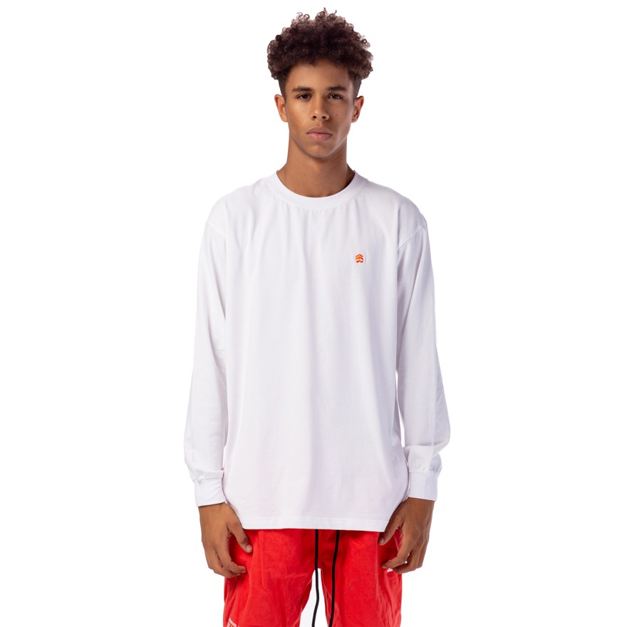 5THEWAY 5TW/RTW Long Sleeve Traditional Fit Tee Aka Áo Thun Trắng Tay Dài Logo Cam