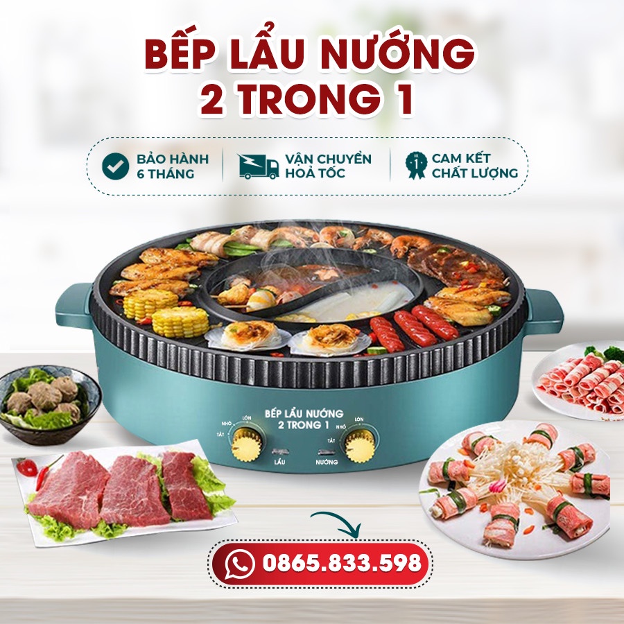 BẾP LẨU NƯỚNG 2 TRONG 1 -  TIỆN DỤNG - MÓN NGON NGON CHO SỨC KHỎE - BH 12 THÁNG