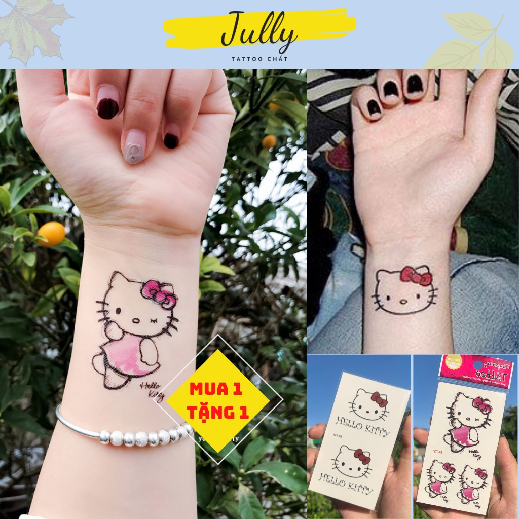 Hình xăm dán Hello Kitty mini cute JULLY Tattoo chất, xăm tạm thời 15 ngày cho nữ, cho bé gái, flash sale k tặng kèm xăm