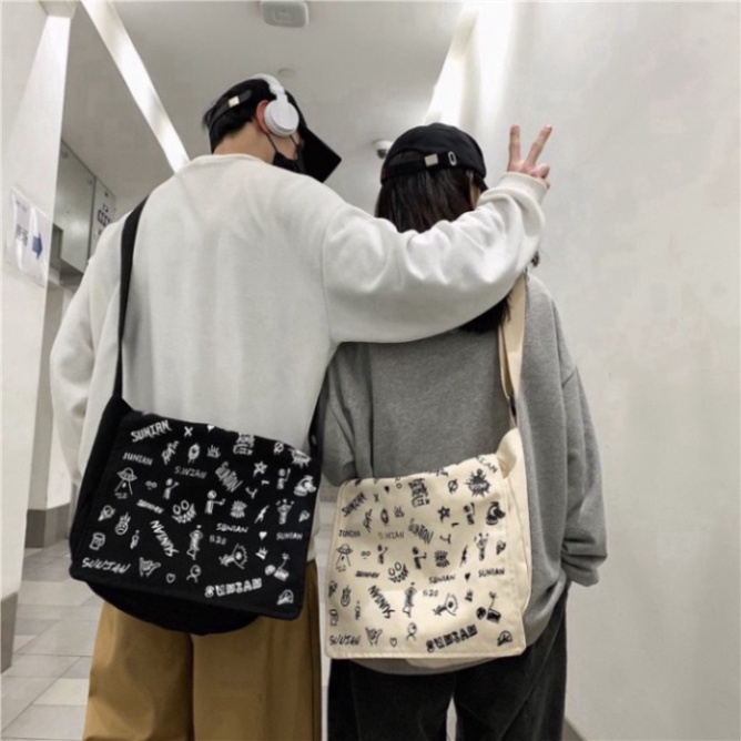 Túi đeo chéo nam nữ vải canvas cao cấp SUNIAN, ANIMAL phong cách Hàn quốc đi học đi chơi