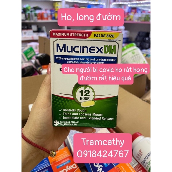 Vên uống giảm ho,long đờm ,Mucinex DM Maximum Strength 14 viên Hỗ trợ giảm nhanh ho và long đờm.