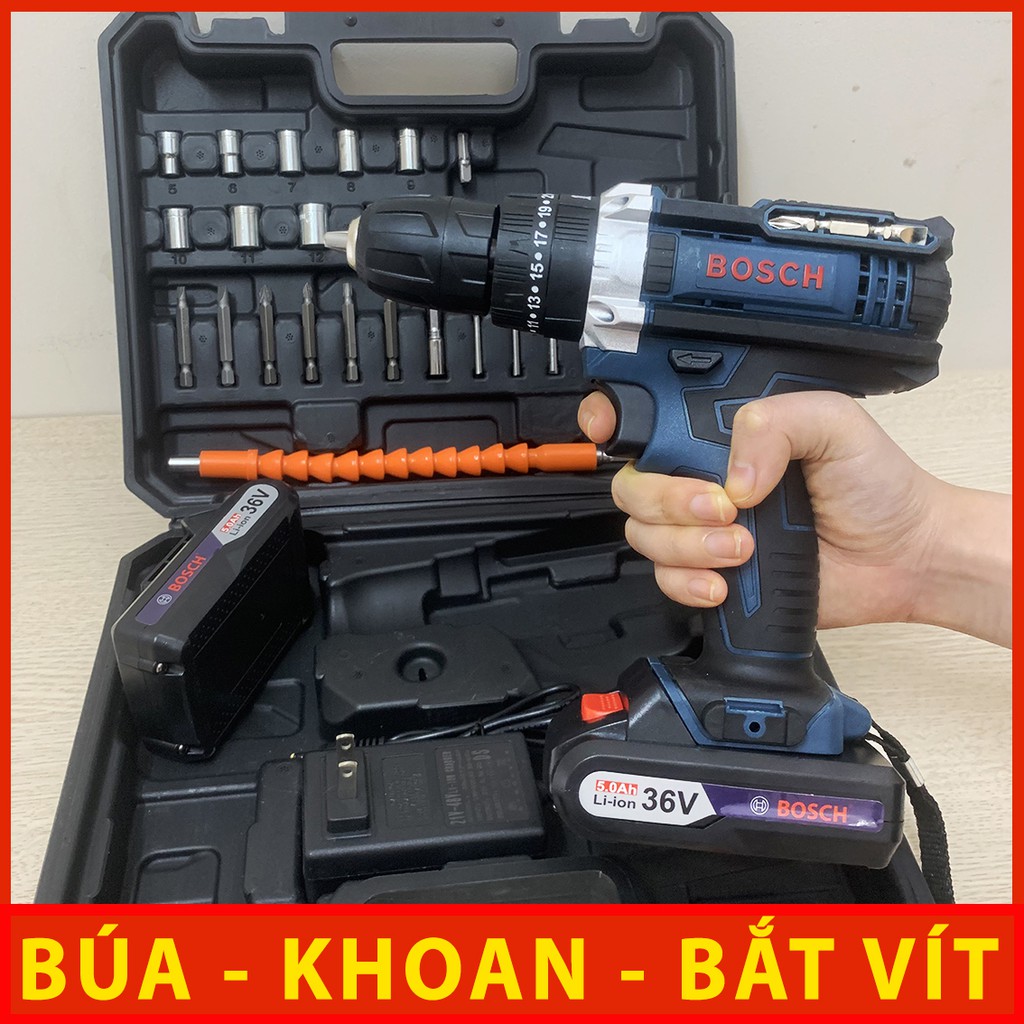 [Tặng 24 phụ kiện] Khoan BOSCH 36V Khoan BÚA - khoan TƯỜNG - BẮT VÍT, Khoan đa năng. Kèm mũi khoan, mũi bắt vít