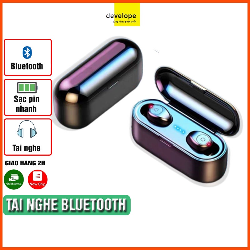 Tai nghe Bluetooth 5.0 F9, tai nghe không dây, chống nước, chống ồn CVC8.0 - Đen