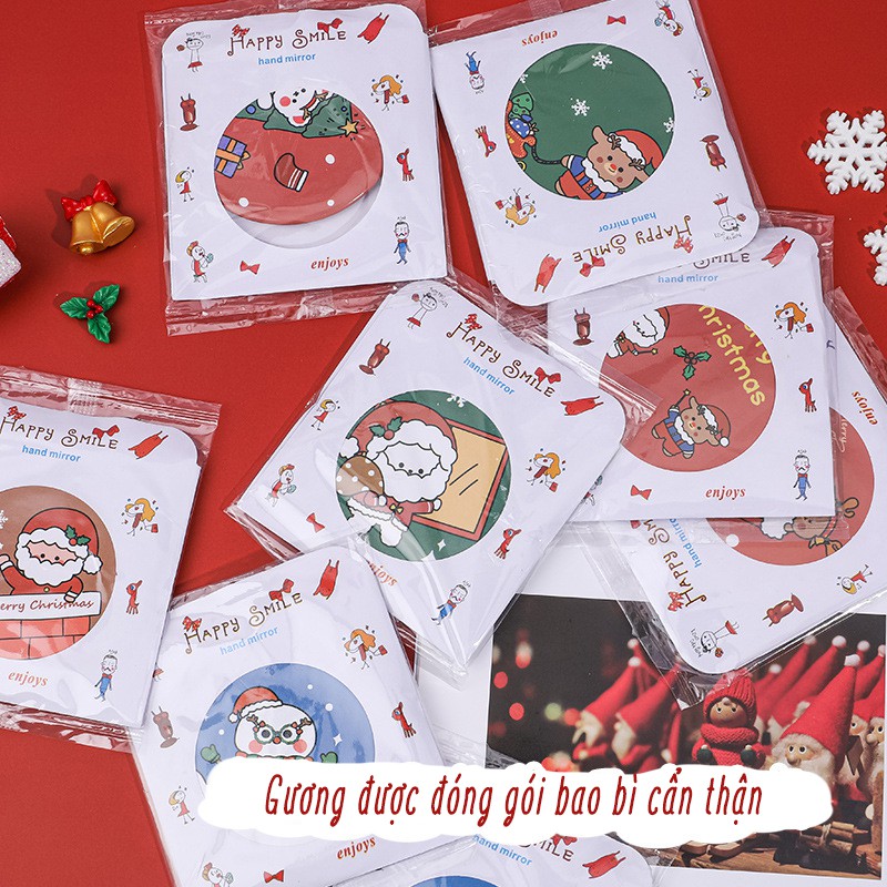 Gương Mini Cầm Tay Bỏ Túi Chủ Đề Giáng Sinh Đỏ Red Christmas