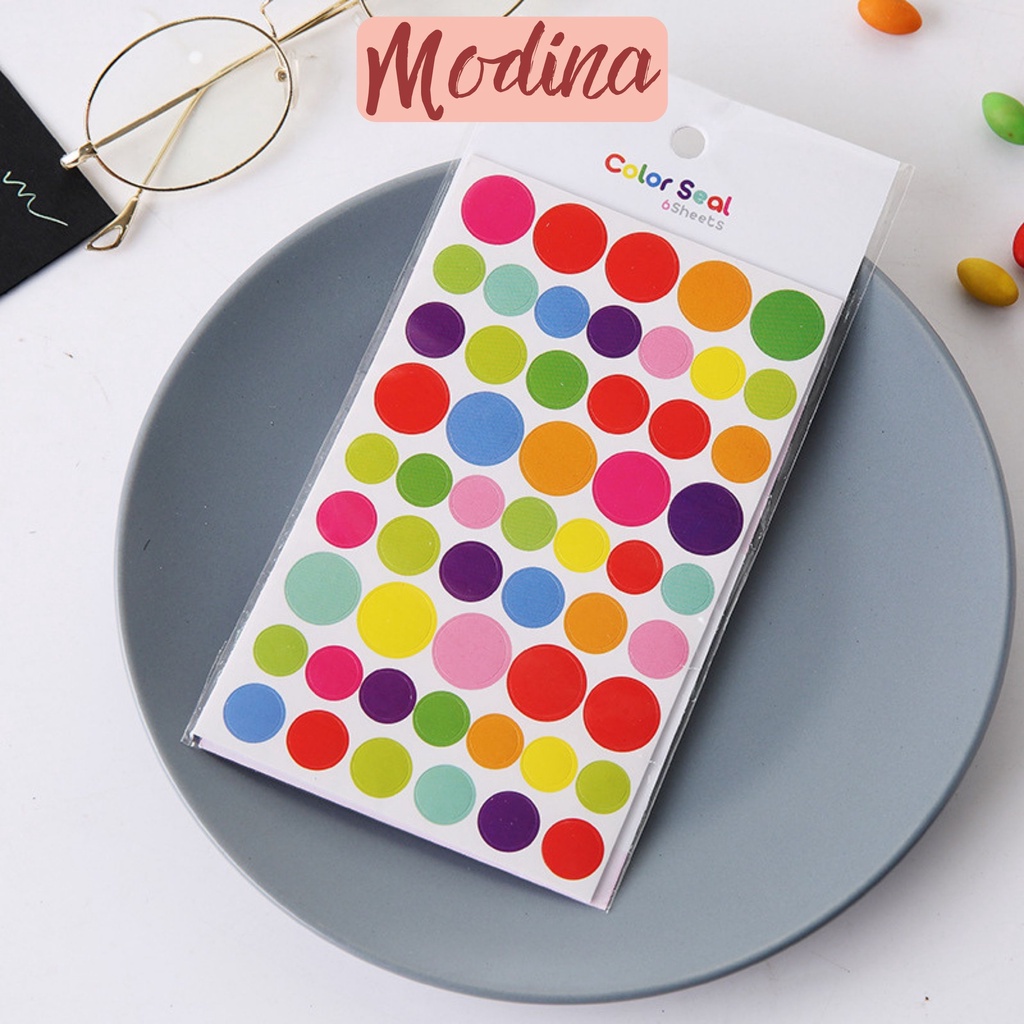 Set 6 tấm sticker ngôi sao, sticker hình tròn trang trí sổ