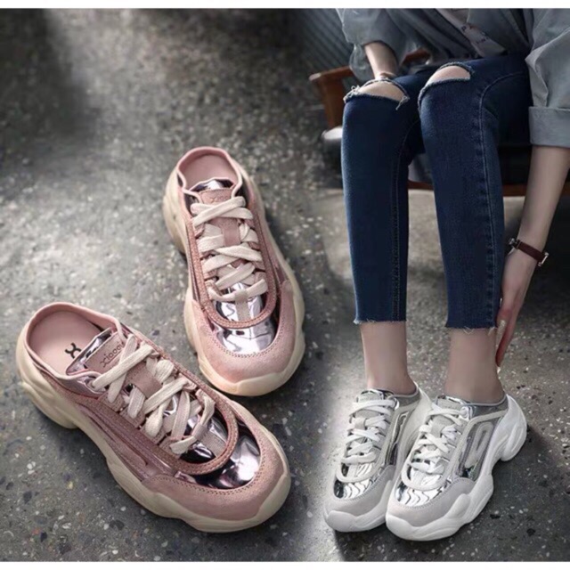 Giày xục nữ nâng đế siêu hót 2 mầu bạc, hồng mã 580