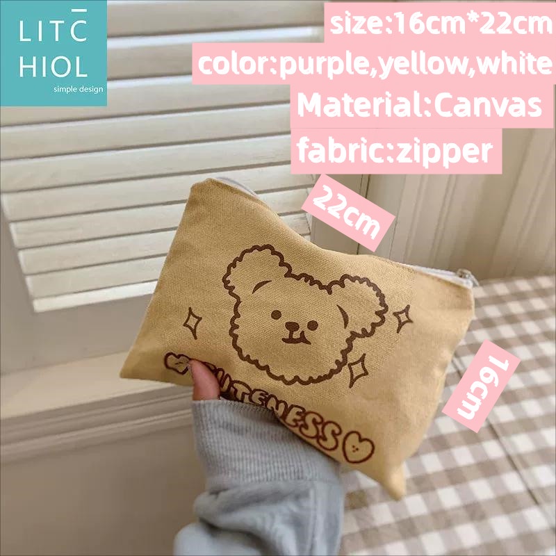 Ví Canvas Mini Hình Chú Gấu Đựng Khăn Ăn Đa Năng Tiện Dụng Cho Nữ