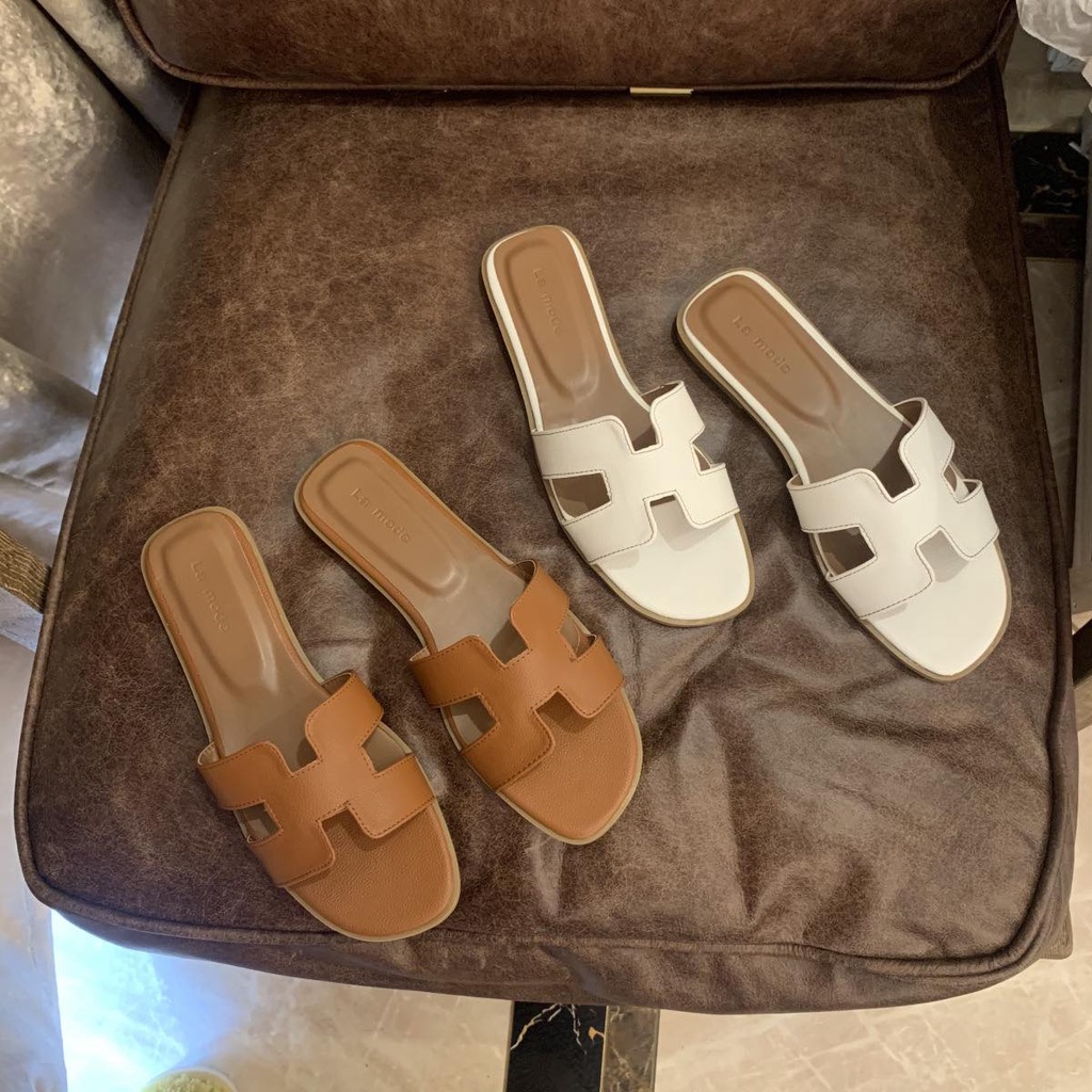 Dép thời trang Hm da sần đế gỗ