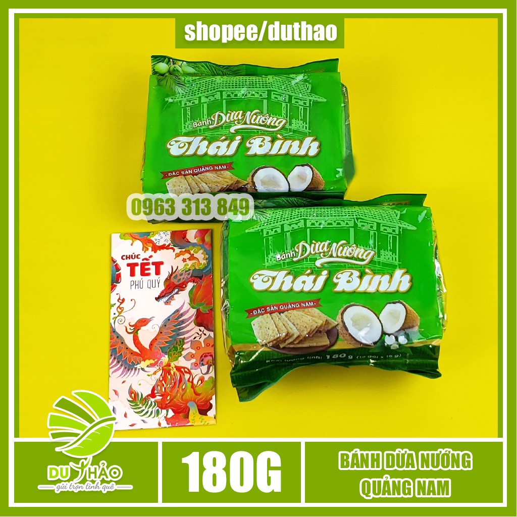 Đặc sản bánh dừa nướng gia truyền Quảng Nam thương hiệu Thái Bình túi 12 gói, bánh dừa nướng Quảng Nam chính gốc